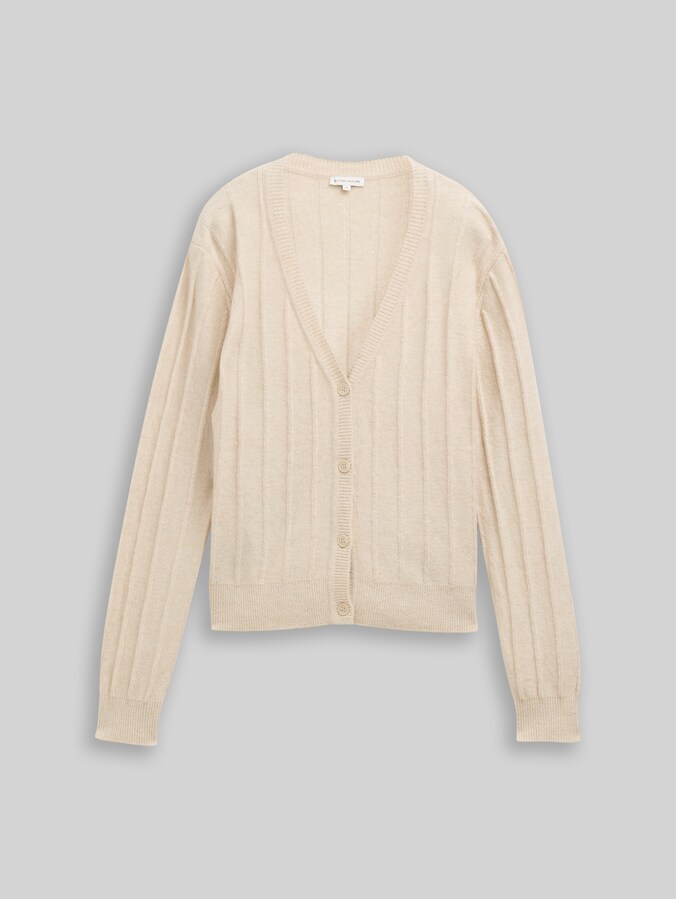 Rib Cardigan mit Wollanteil von Women, sand stone beige melange