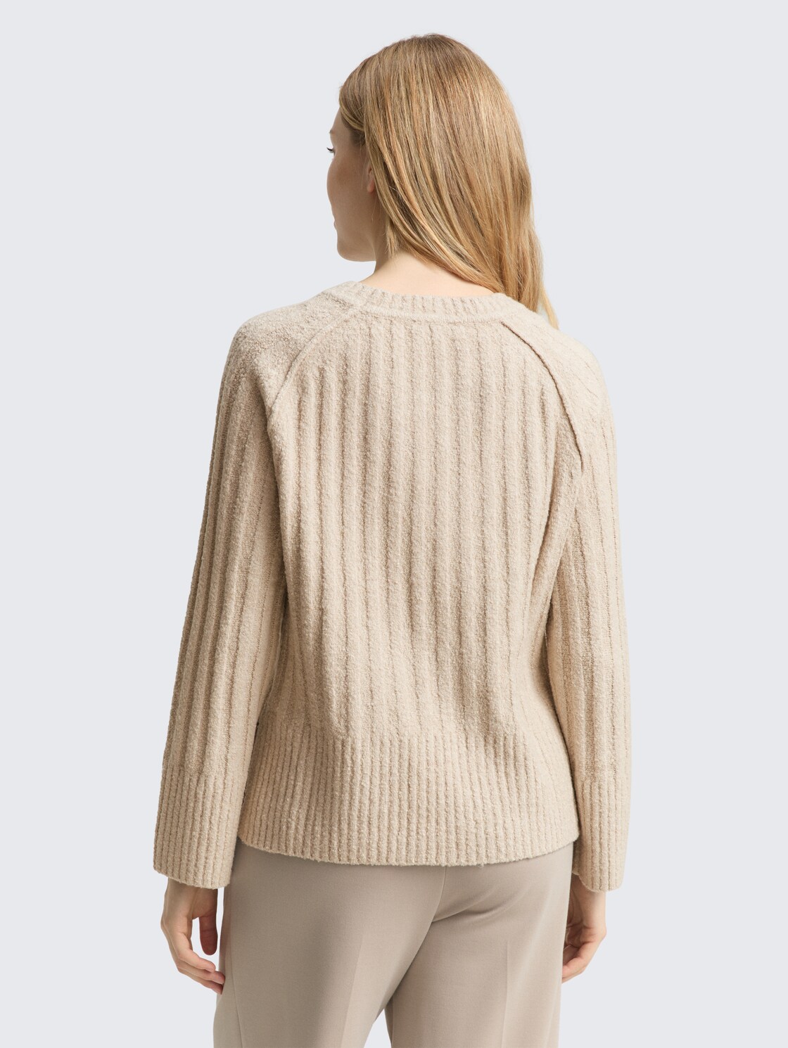 Bouclé knit jumper with wool content - sand stone beige melange