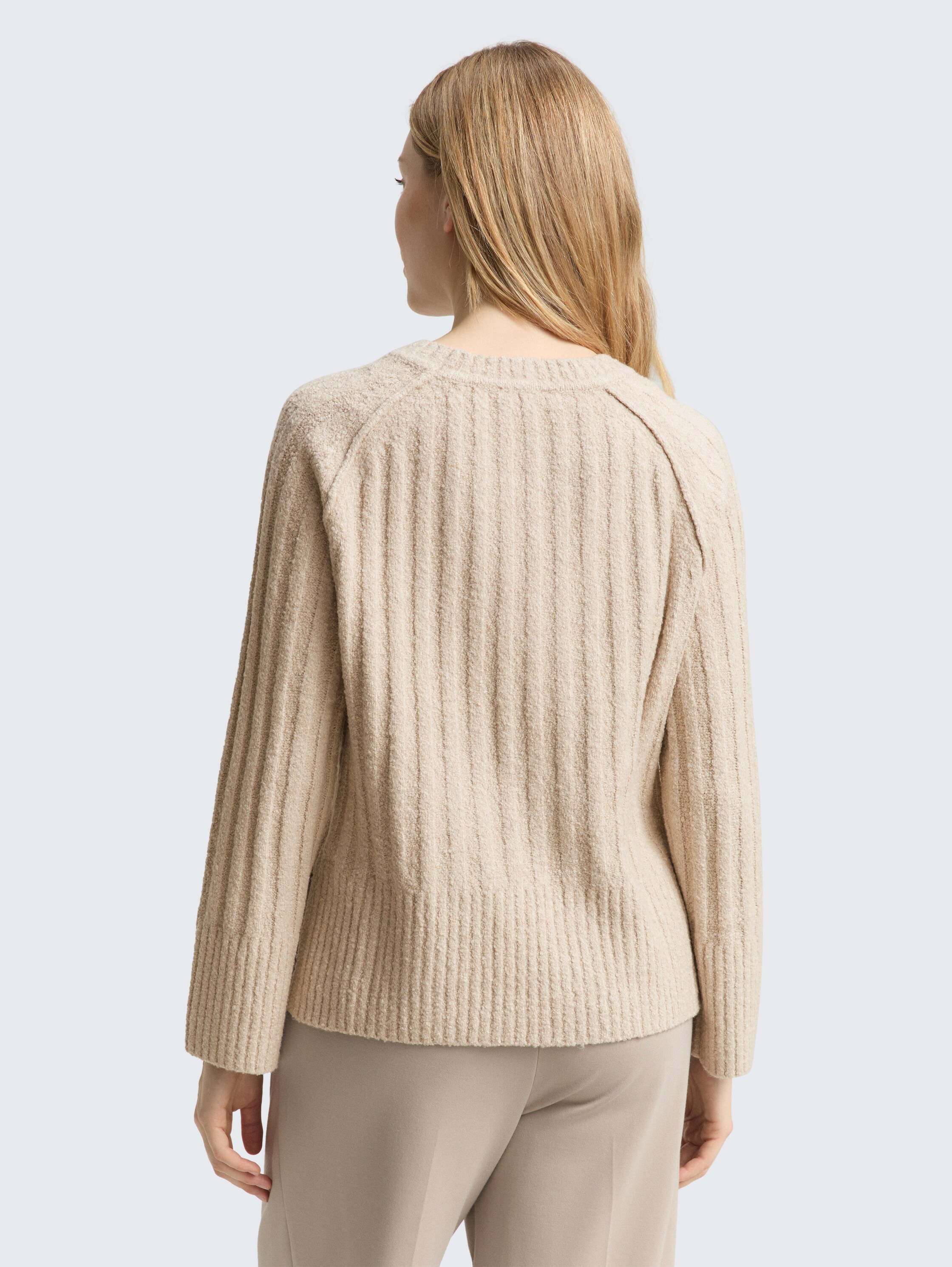 Bouclé Strickpullover mit Wollanteil - sand_stone_beige_melange - 