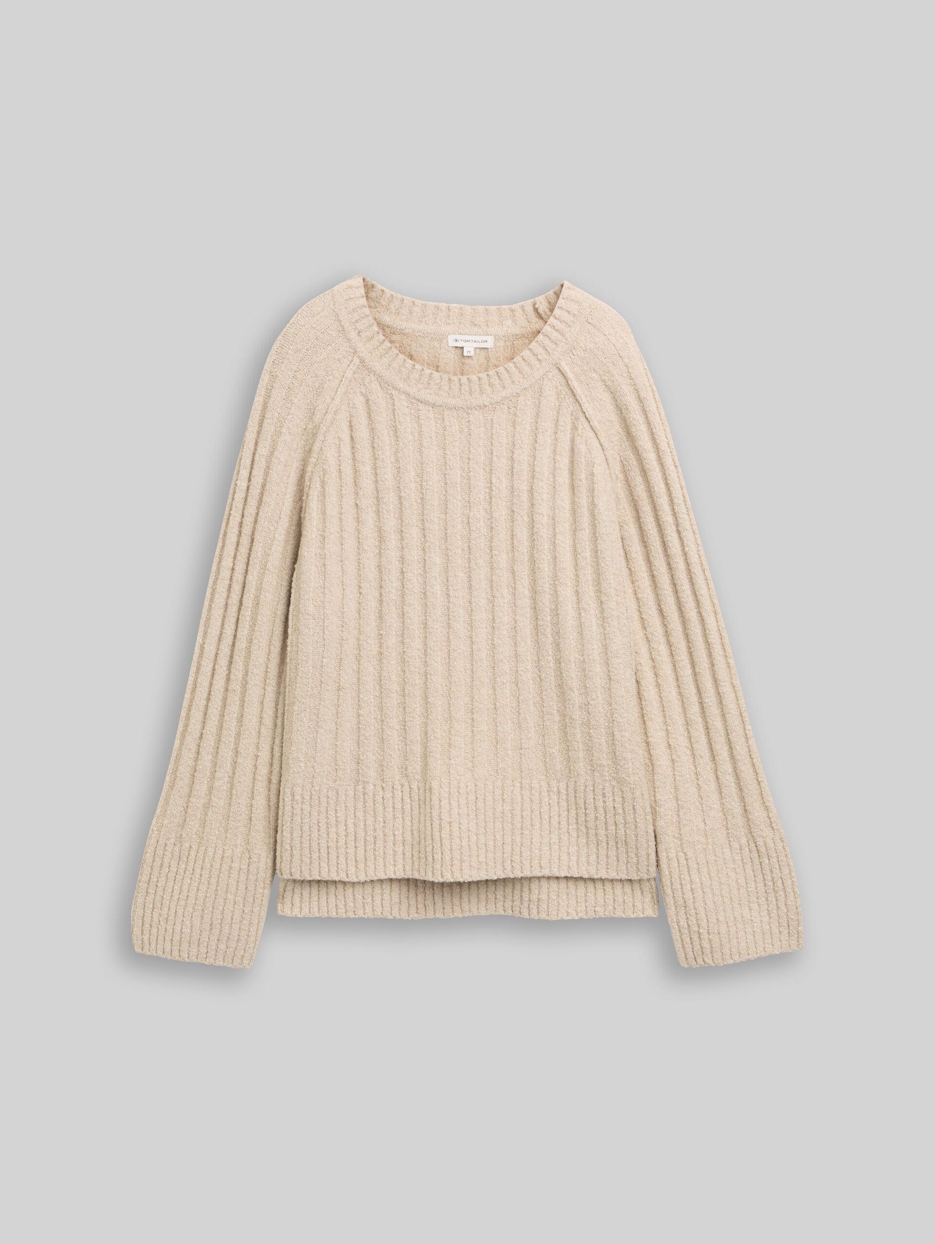 Bouclé knit jumper with wool content - sand stone beige melange