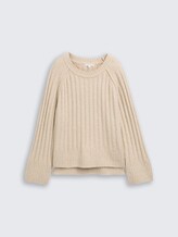 Bouclé Strickpullover mit Wollanteil - sand stone beige melange