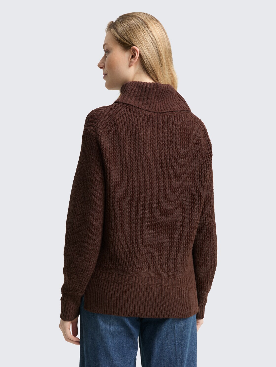 Loose Fit Rollkragenpullover - dark pecan brown melange