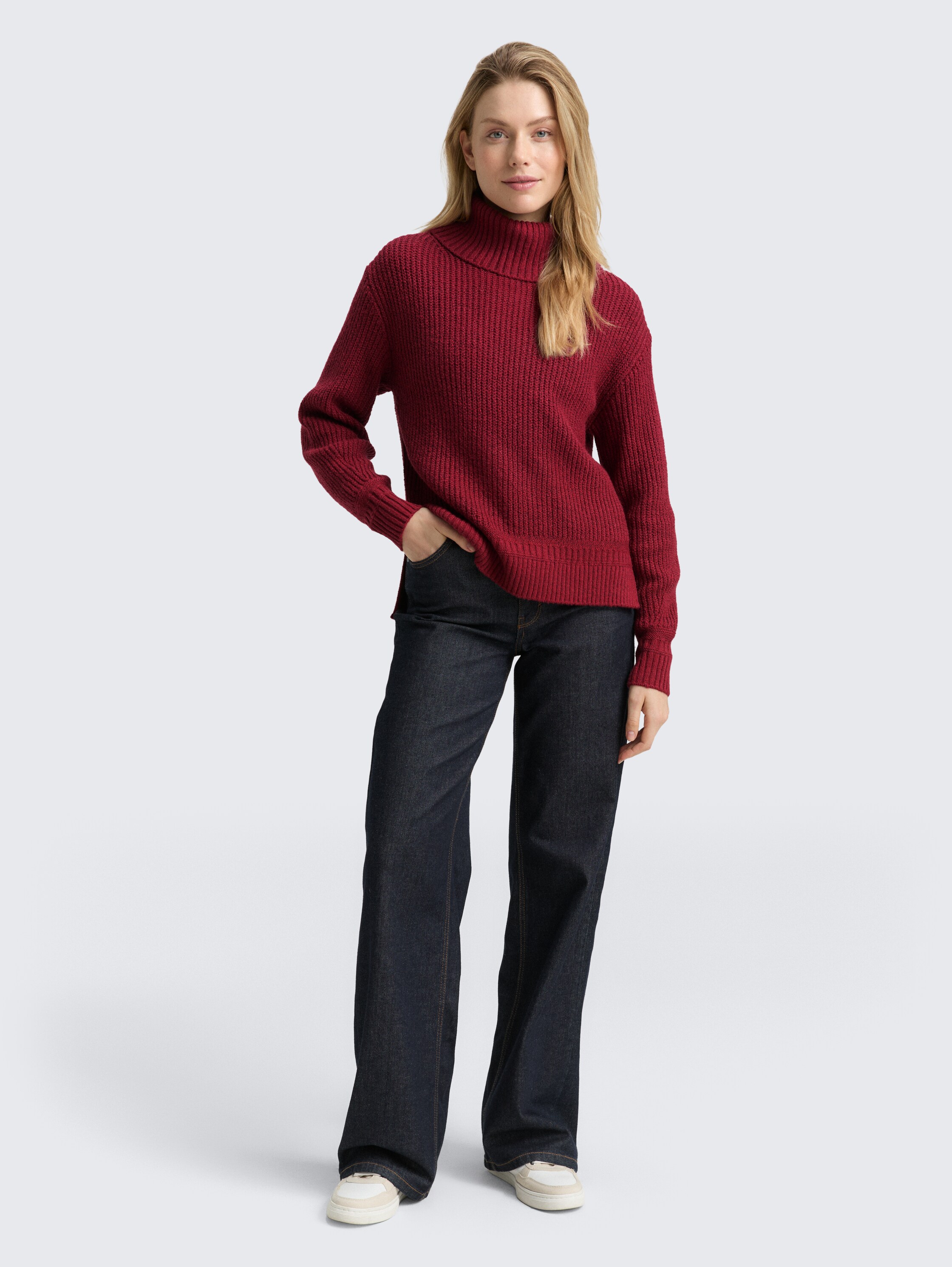 Loose Fit Rollkragenpullover - rumba_red_melange - 