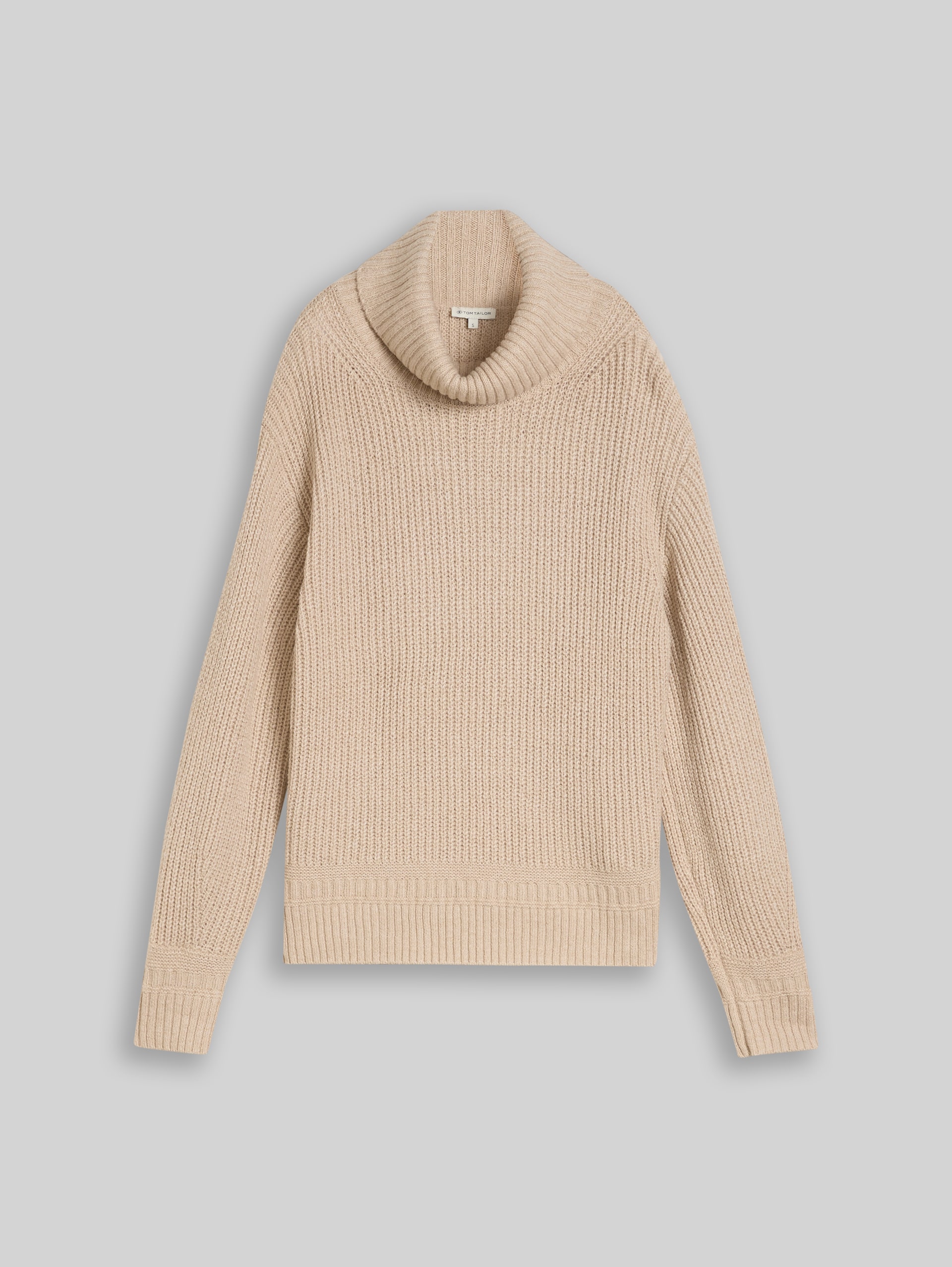 Pull à col roulé ample - gravel beige melange