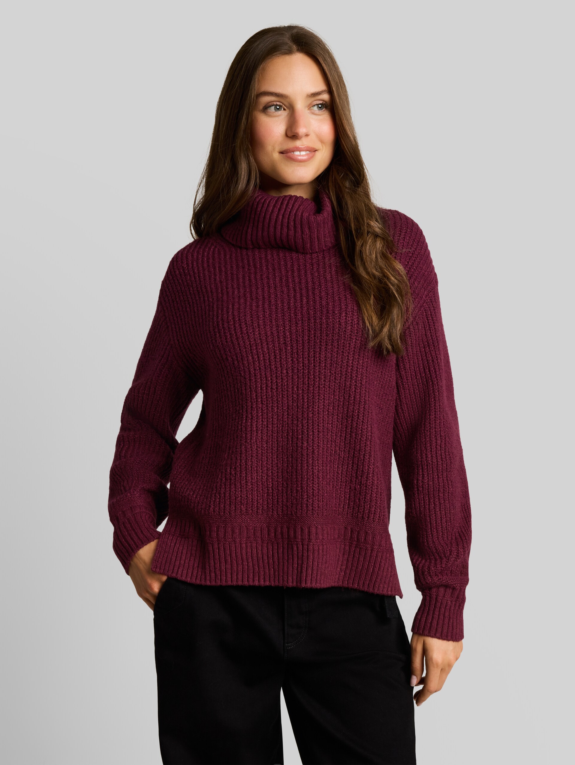 Pull à col roulé ample - preppy plum melange - Découpe Vue de face du modèle