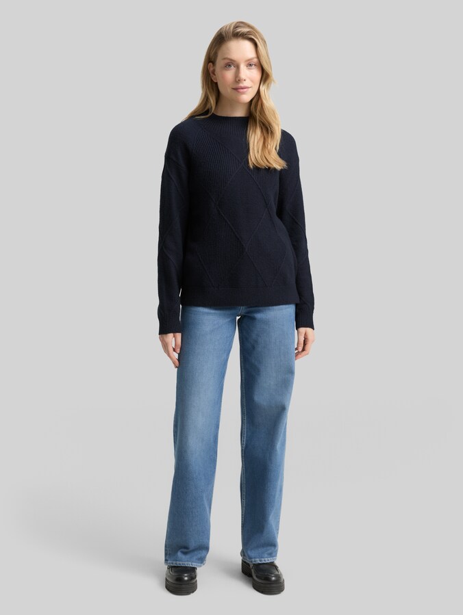 Pull-over en maille ample à col montant par Women, sky captain blue