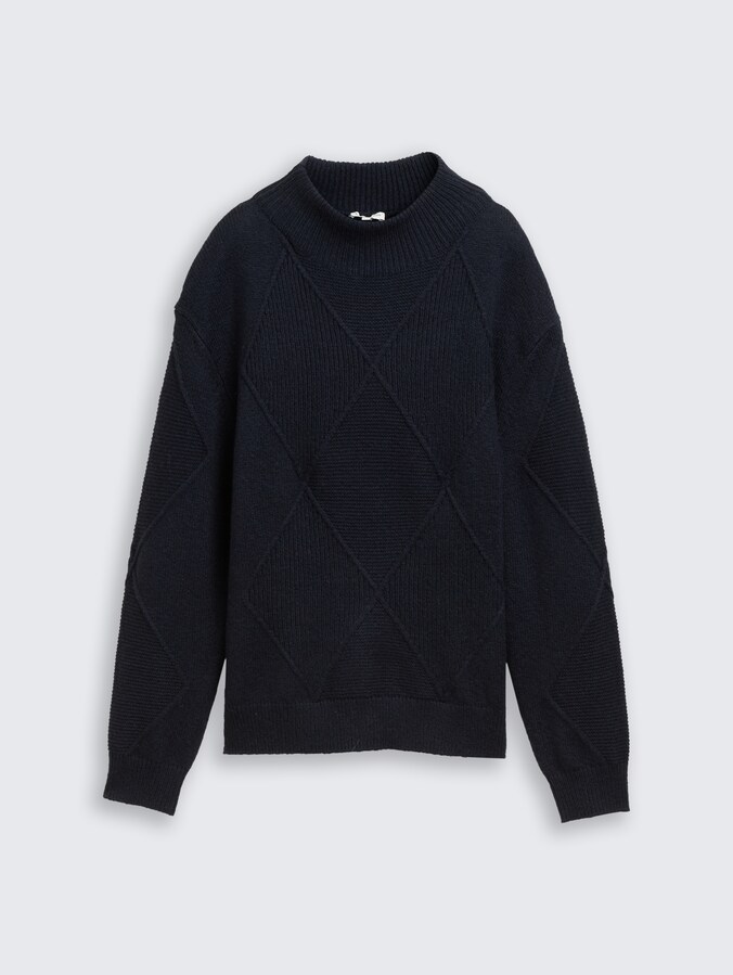 Loose fit knitted jumper with stand-up collar by Women, sky captain blue