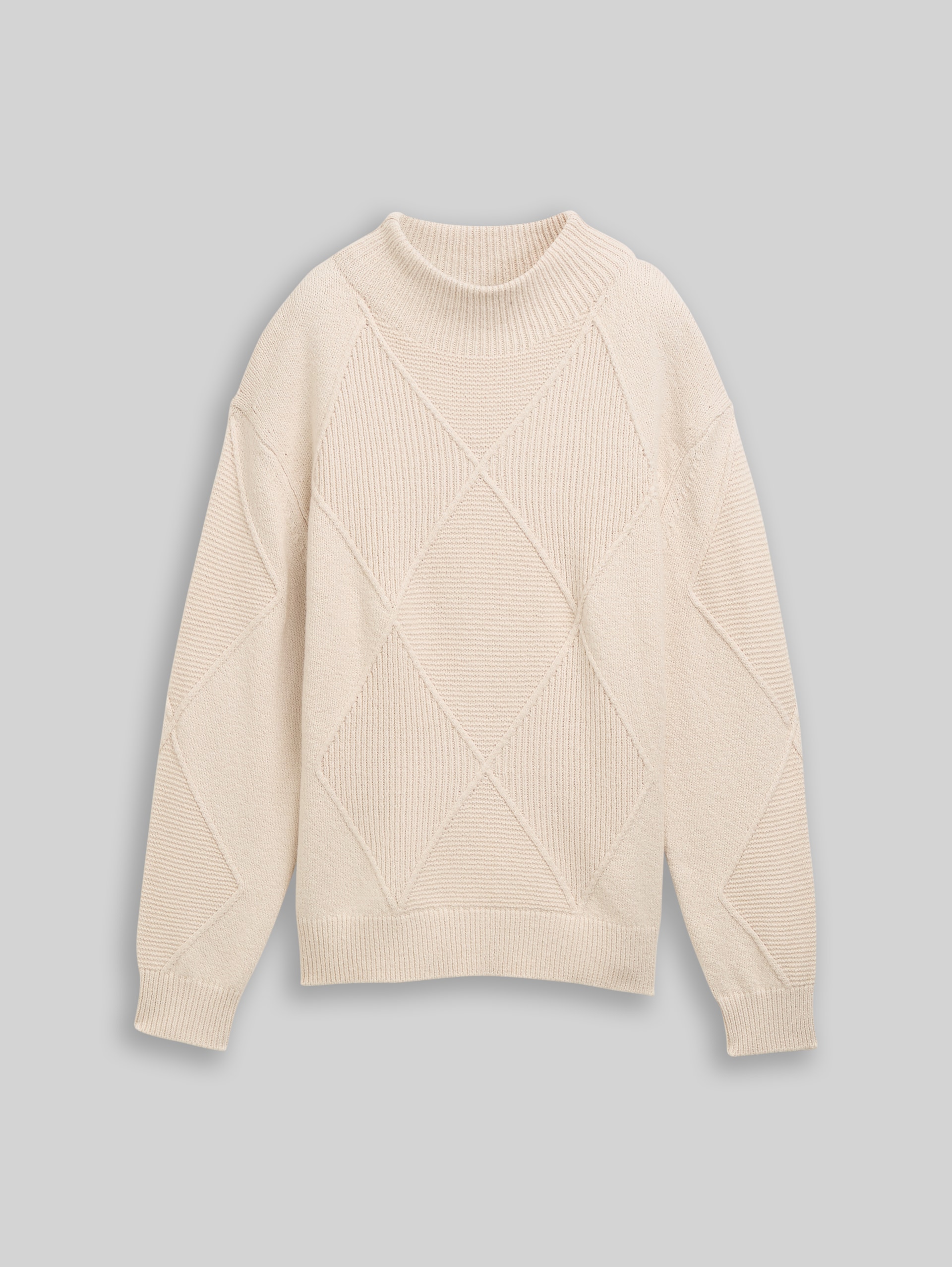 Loose fit knitted jumper with stand-up collar - sand stone beige