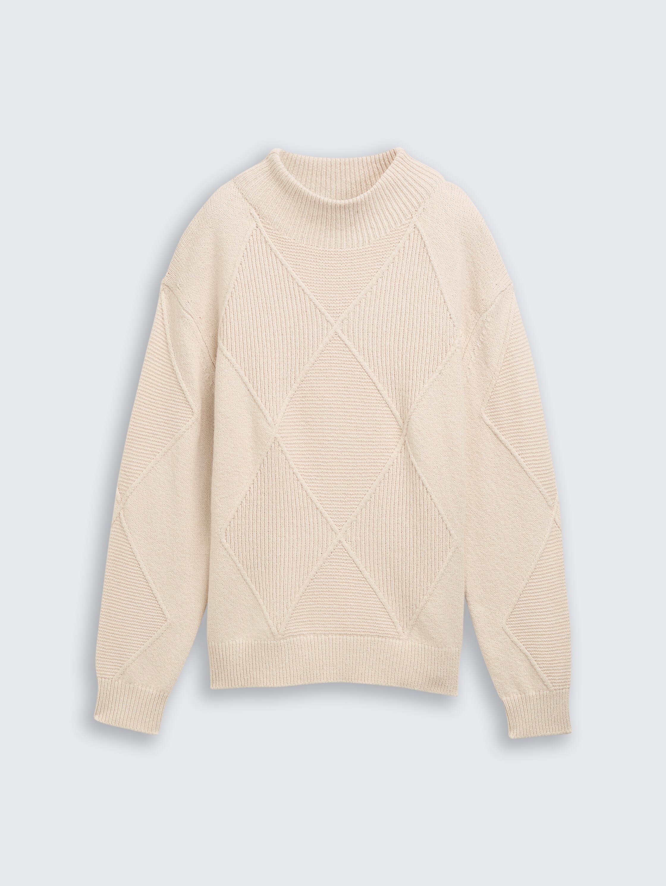 Loose fit knitted jumper with stand-up collar - sand_stone_beige - 
