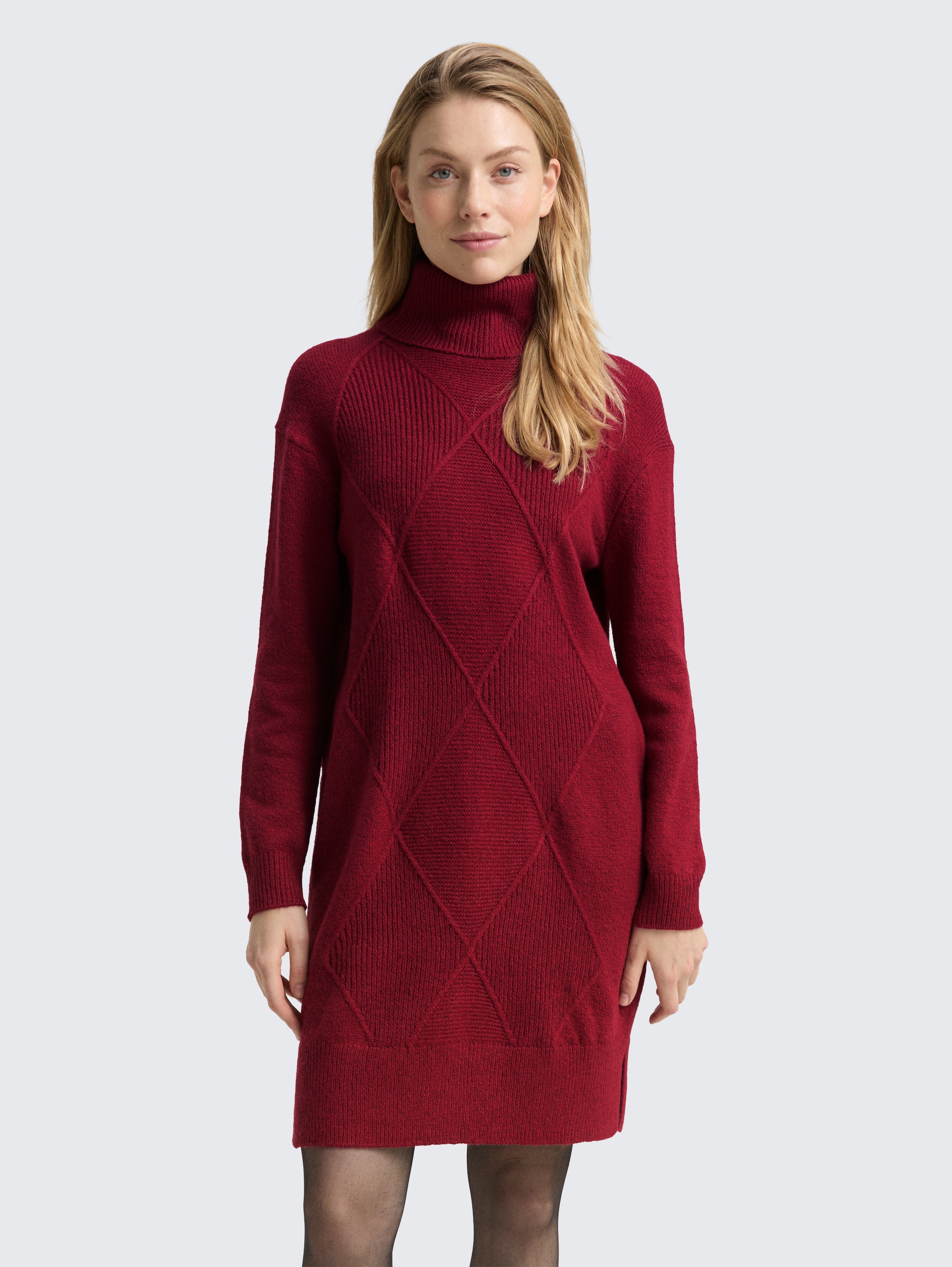 Loose Fit Strickkleid - rumba red melange - Model-Vorderansicht