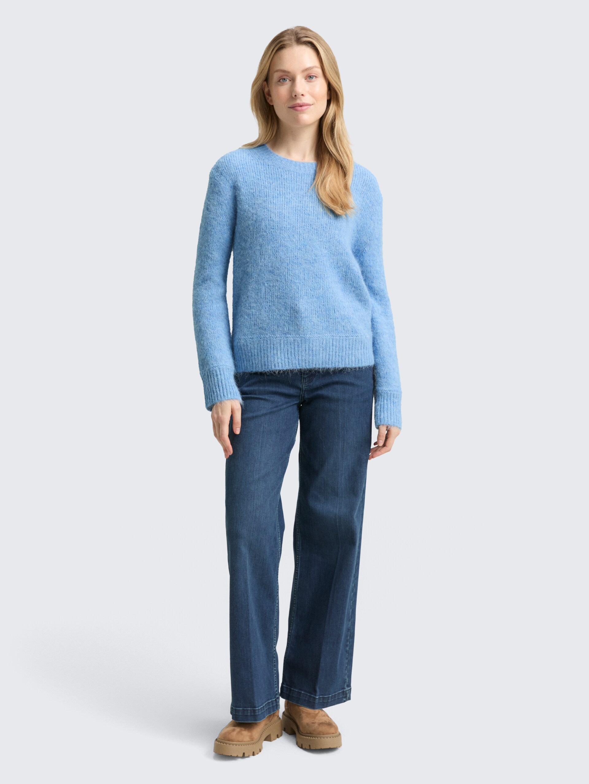 Strickpullover mit Wollanteil - light fjord blue melange - Model-Vorderansicht