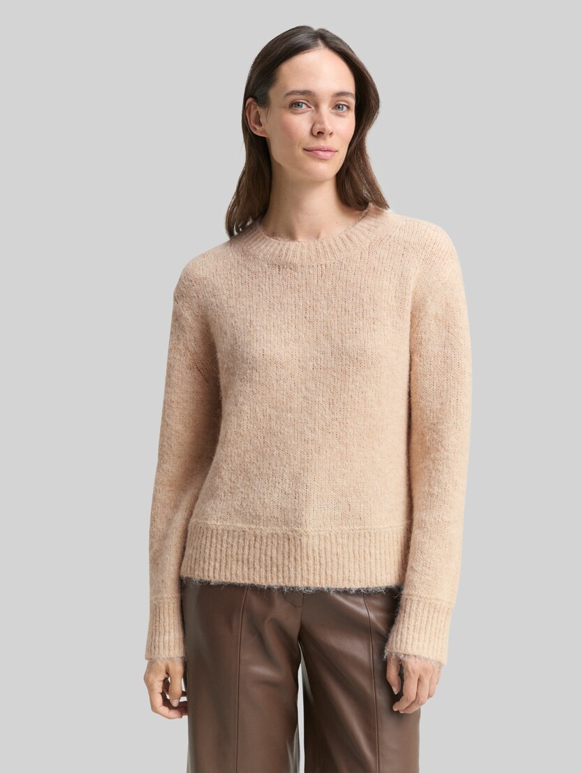 Gebreide trui met wol door Women, sand stone beige melange