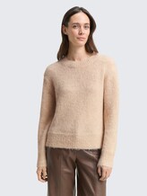 Knit sweater with wool content - sand stone beige melange - Neckline model front view