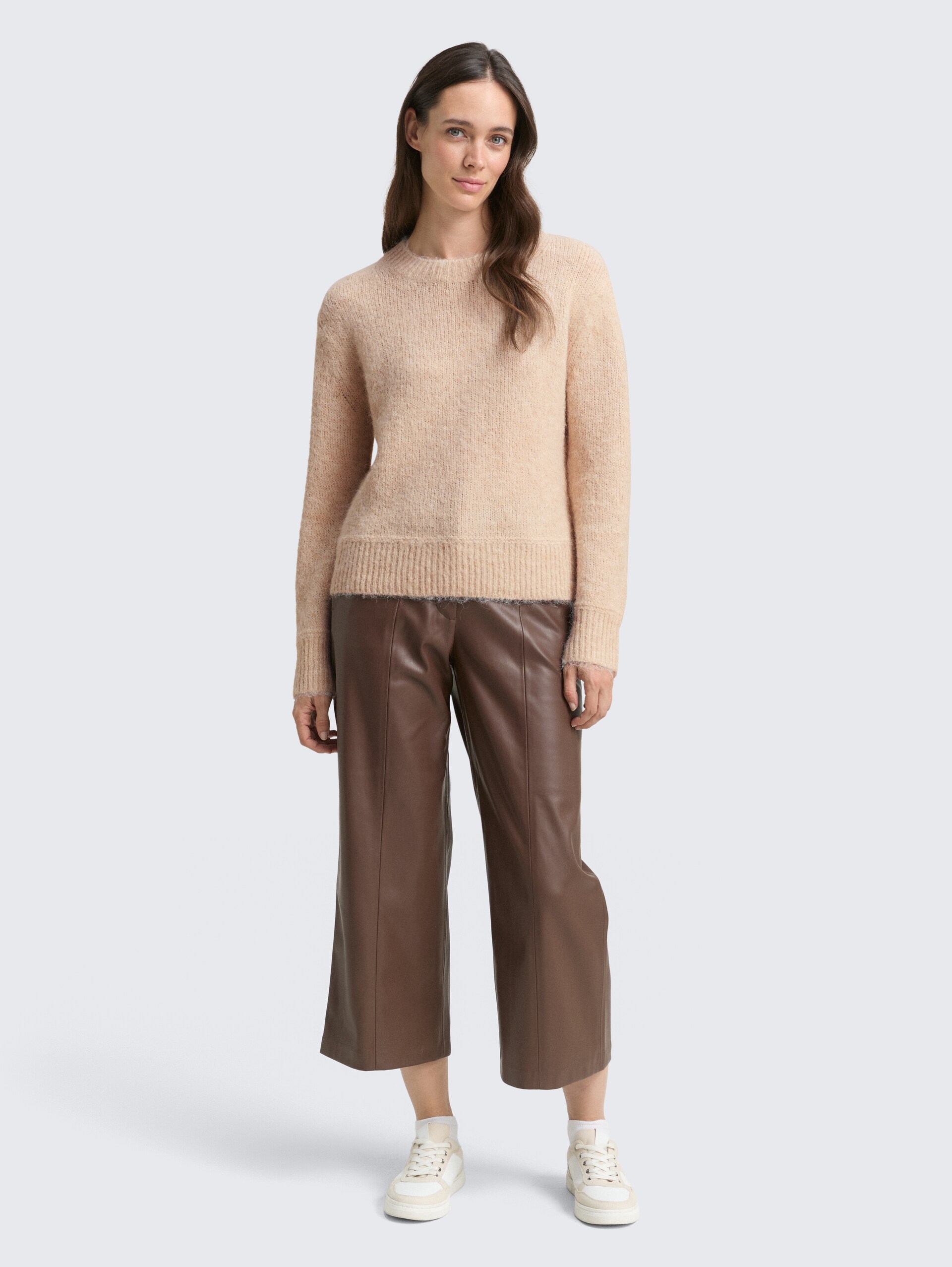 Strickpullover mit Wollanteil - sand stone beige melange - Model-Vorderansicht
