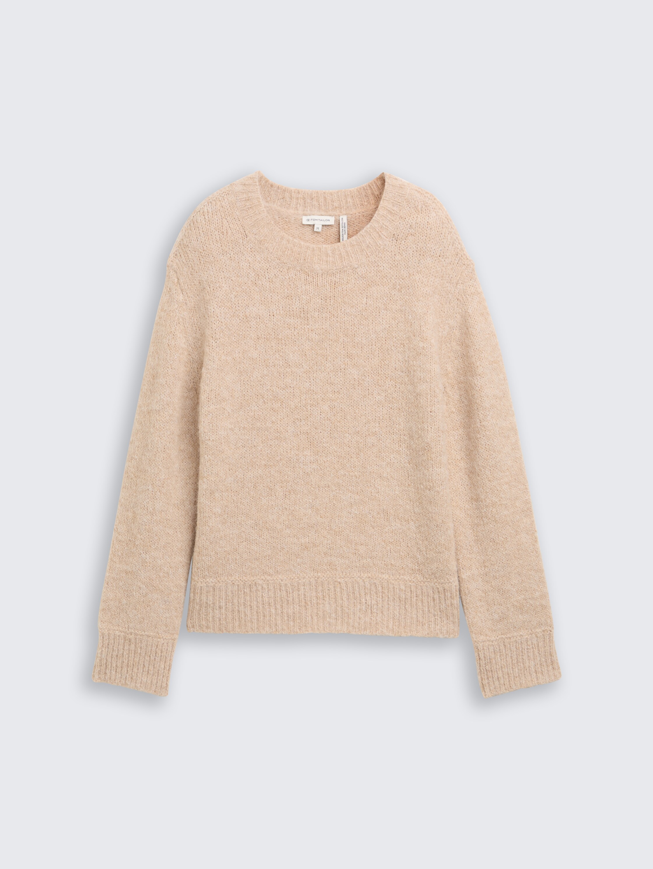 Knitted jumper with wool content - sand_stone_beige_melange - 