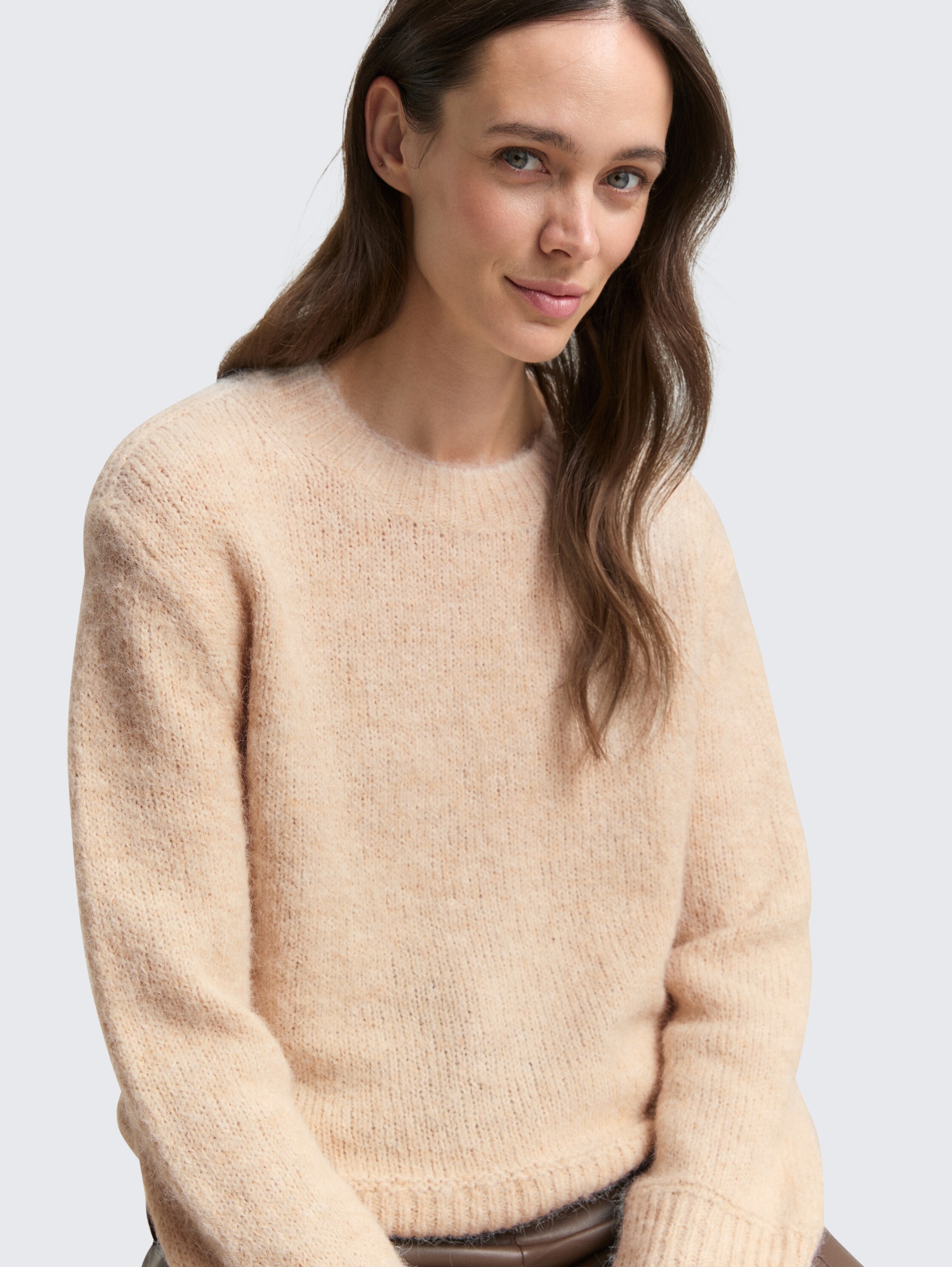 Knitted jumper with wool content - sand_stone_beige_melange - 