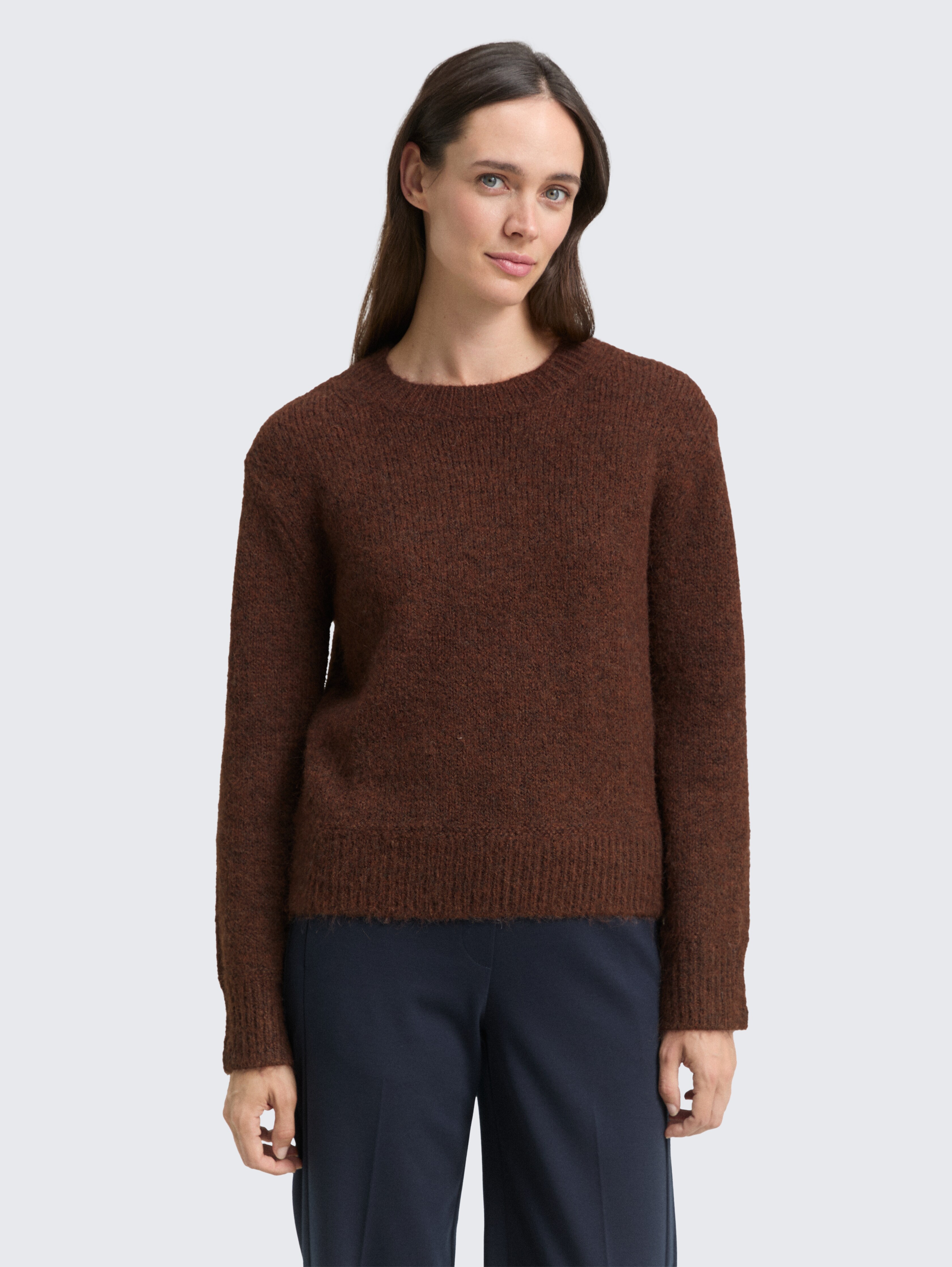 Strickpullover mit Wollanteil von Women, dark pecan brown melange