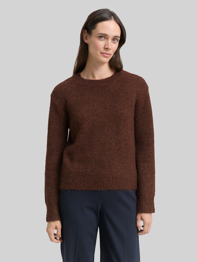Gebreide trui met wol door Women, dark pecan brown melange