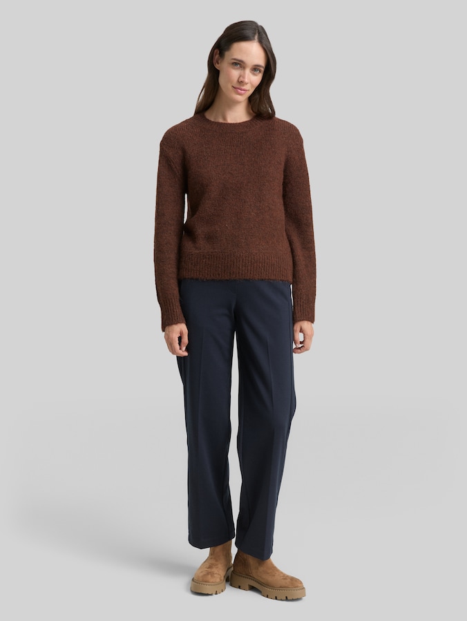 Gebreide trui met wol door Women, dark pecan brown melange