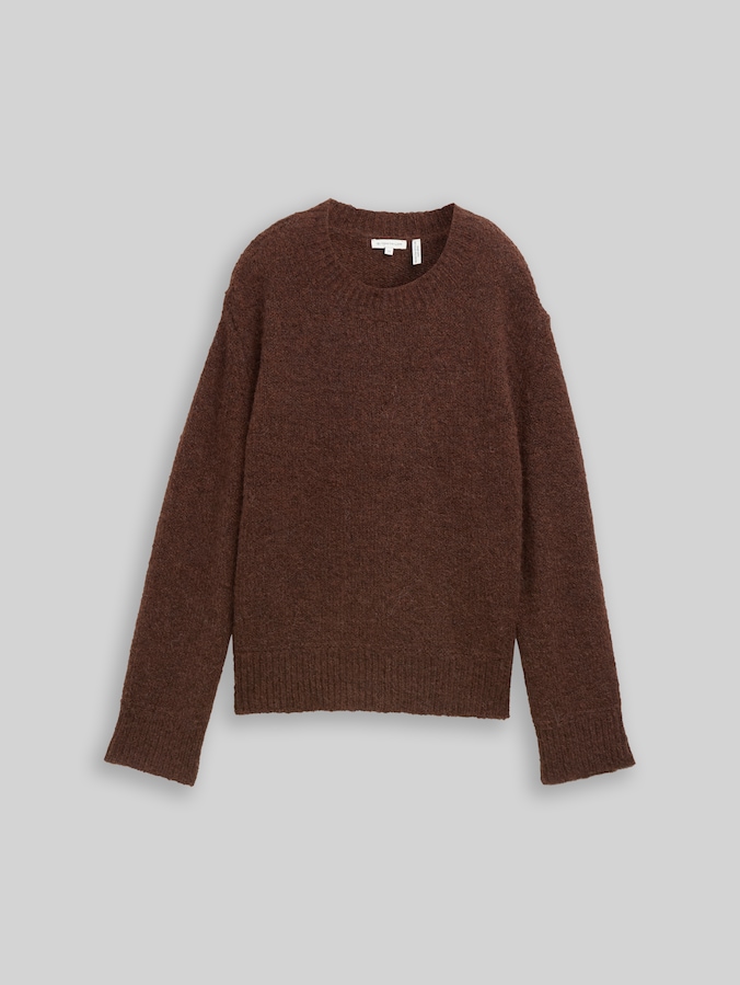 Knitted jumper with wool blend by Women, dark pecan brown melange