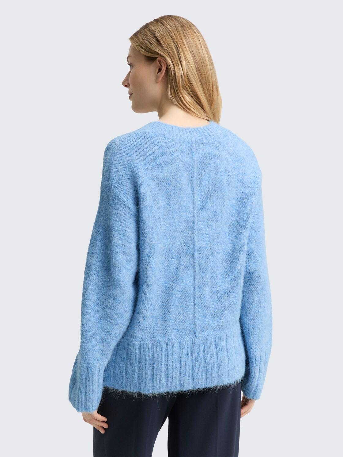 Oversize Strickpullover mit Wollanteil - light fjord blue melange