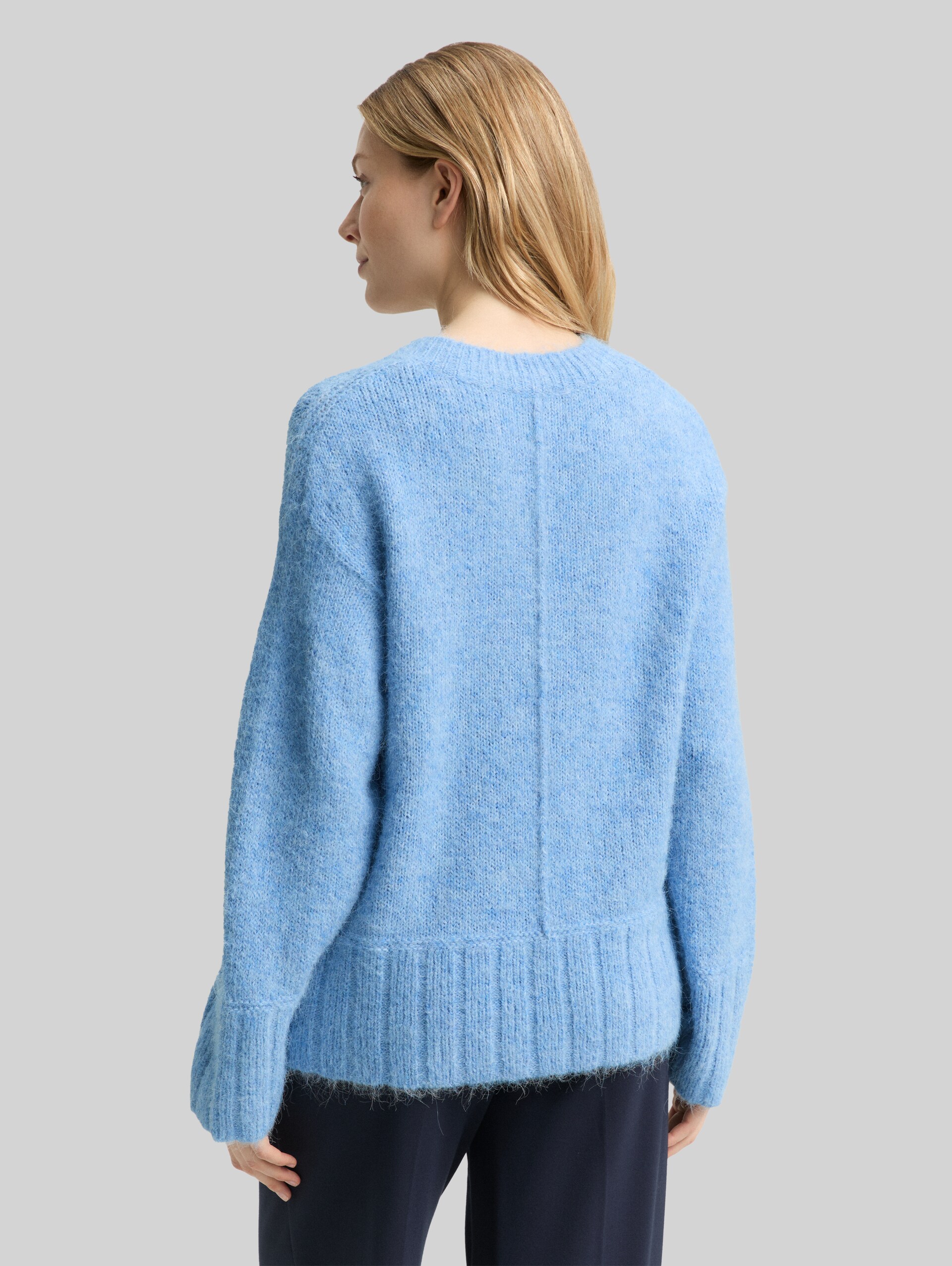 Oversized knitted jumper with wool content - light fjord blue melange