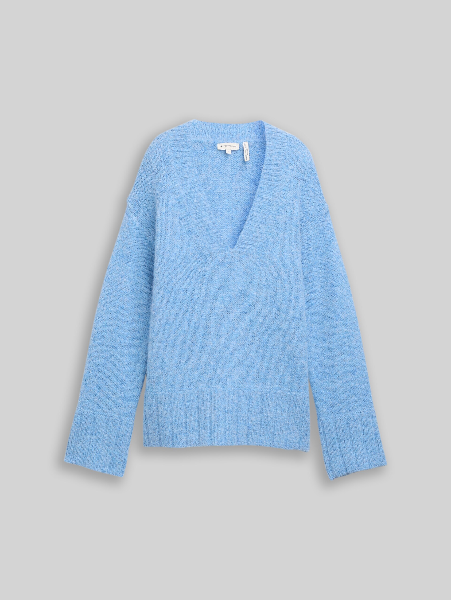 Oversized knitted jumper with wool content - light fjord blue melange