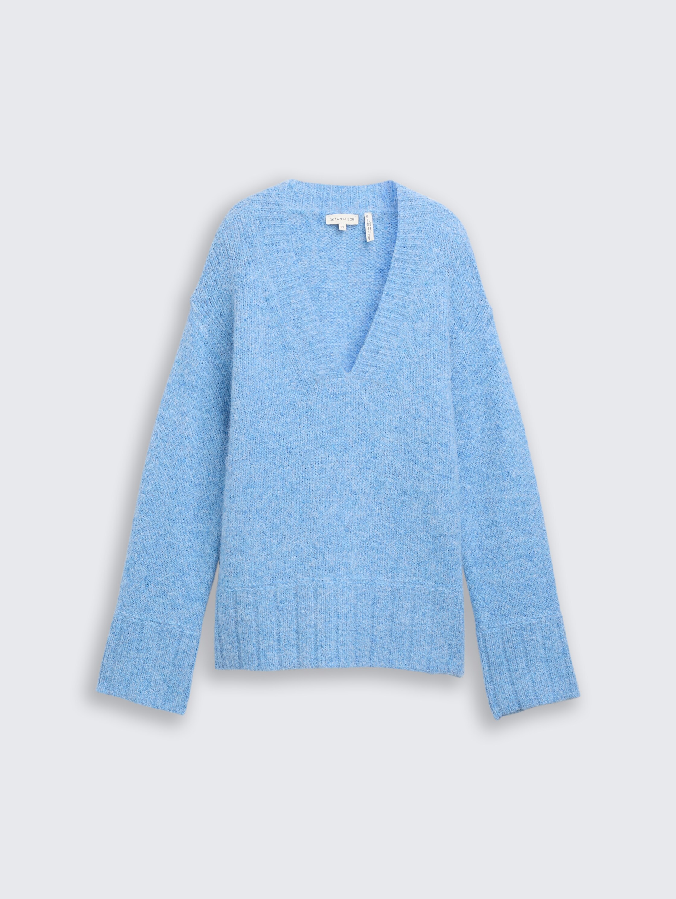 Oversize Strickpullover mit Wollanteil - light fjord blue melange