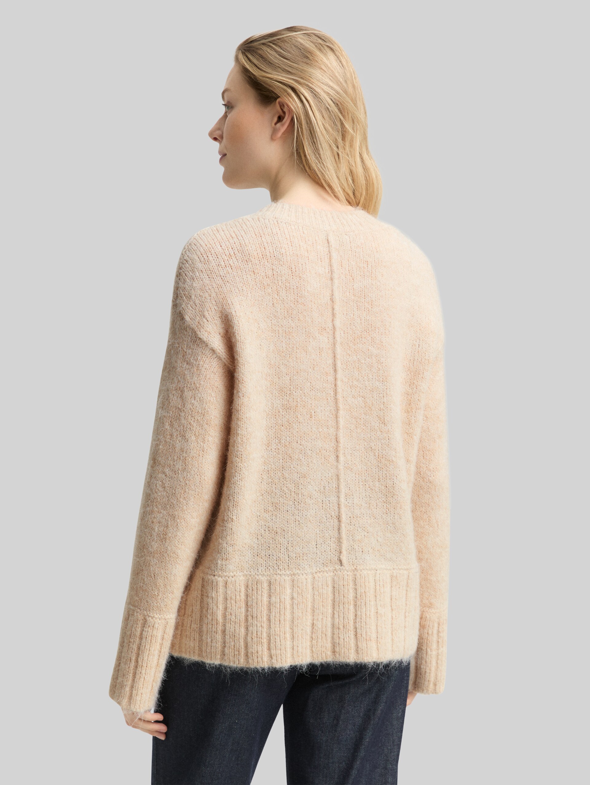 Oversized knitted jumper with wool content - sand stone beige melange
