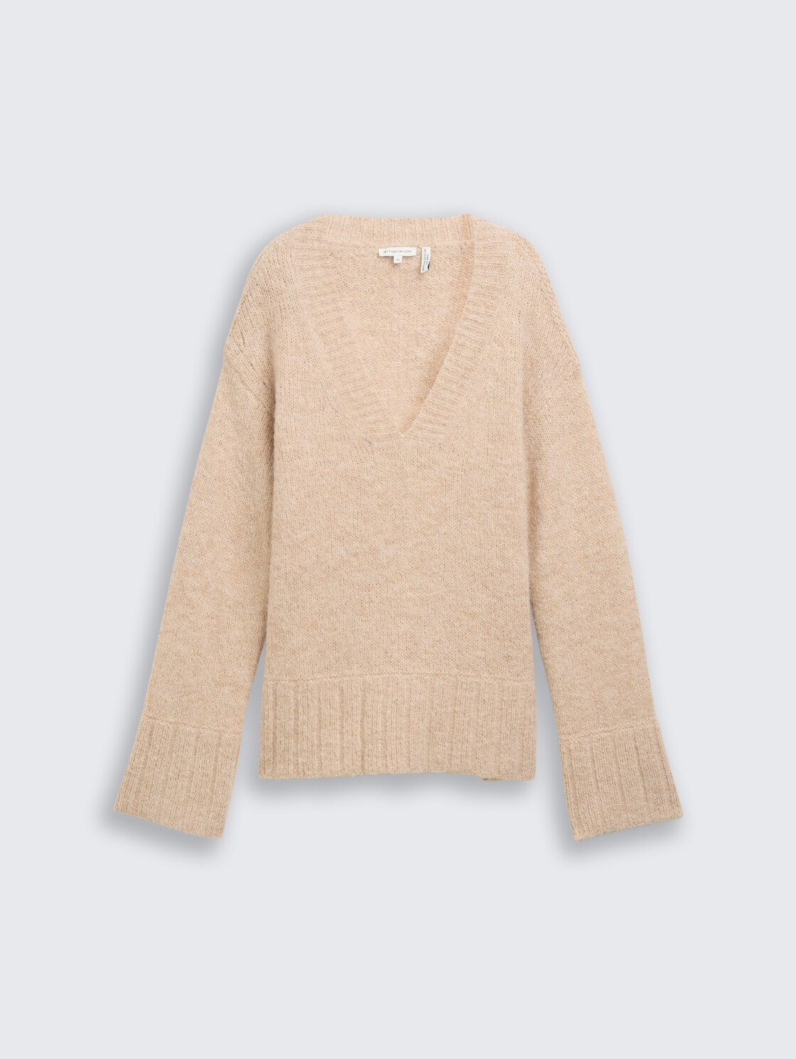 Oversize Strickpullover mit Wollanteil - sand stone beige melange