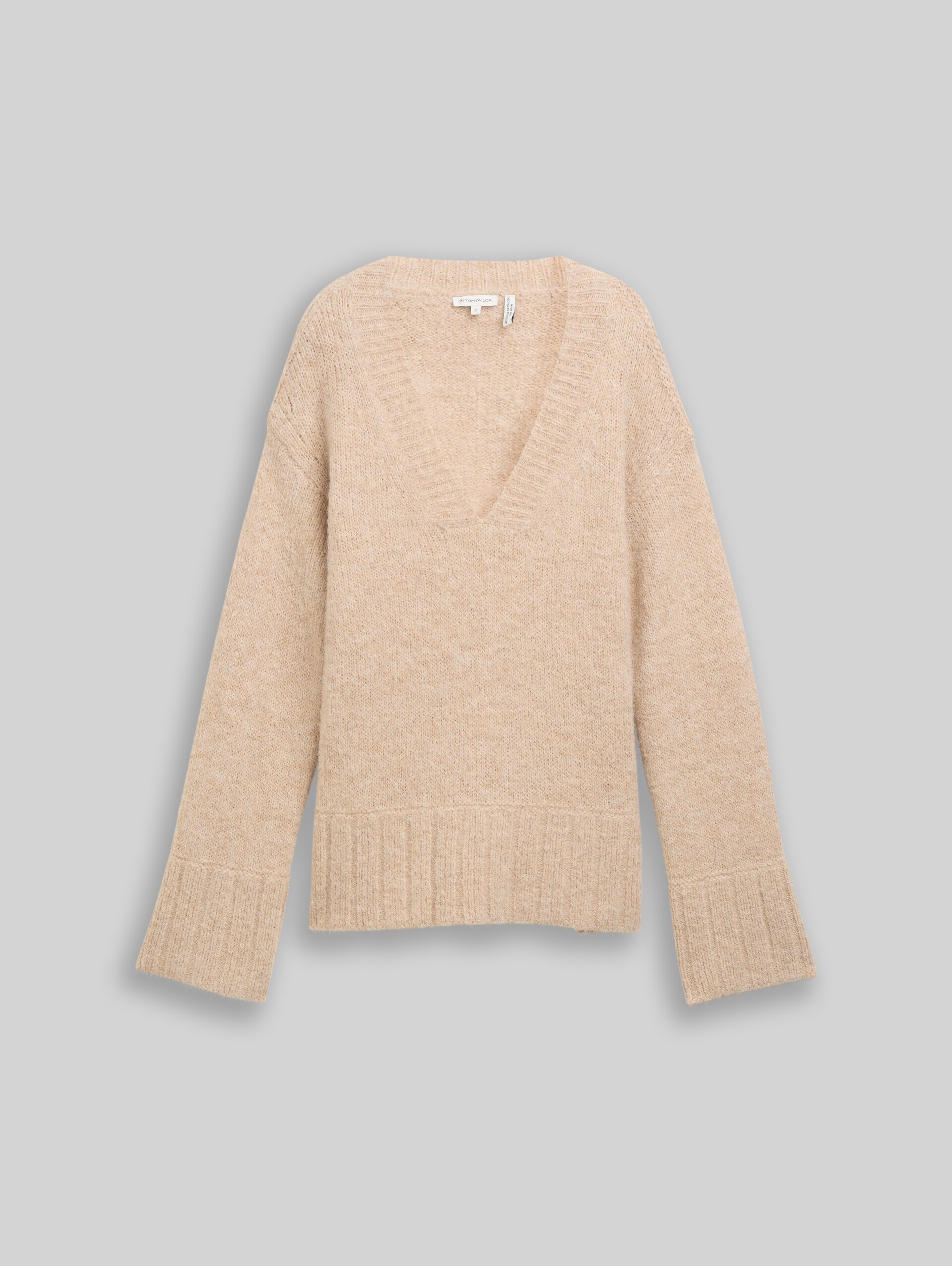Oversized knitted jumper with wool content - sand stone beige melange