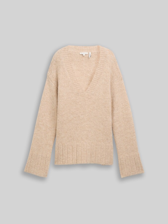 Oversize Strickpullover mit Wollanteil von Women, sand stone beige melange