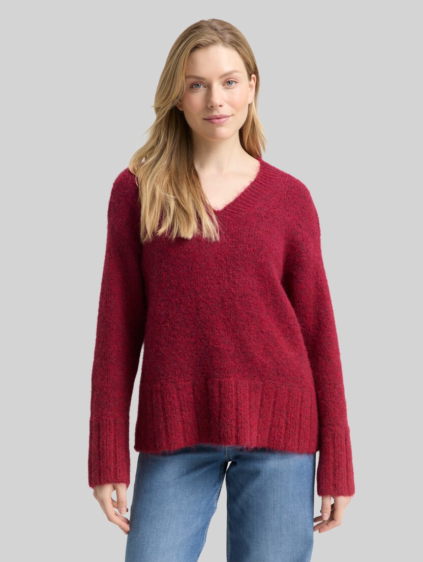Oversized gebreide trui met wol door Women, rumba red melange