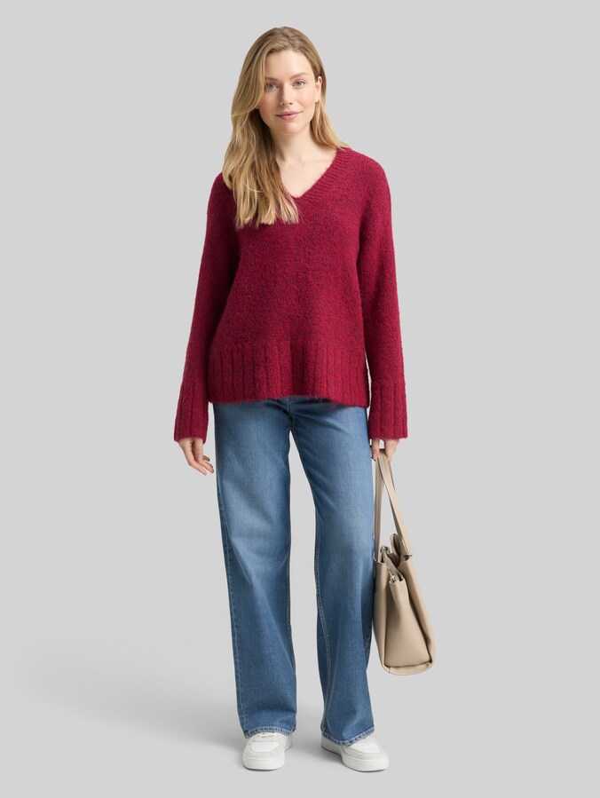 Pull oversize en maille avec partie en laine par Women, rumba red melange