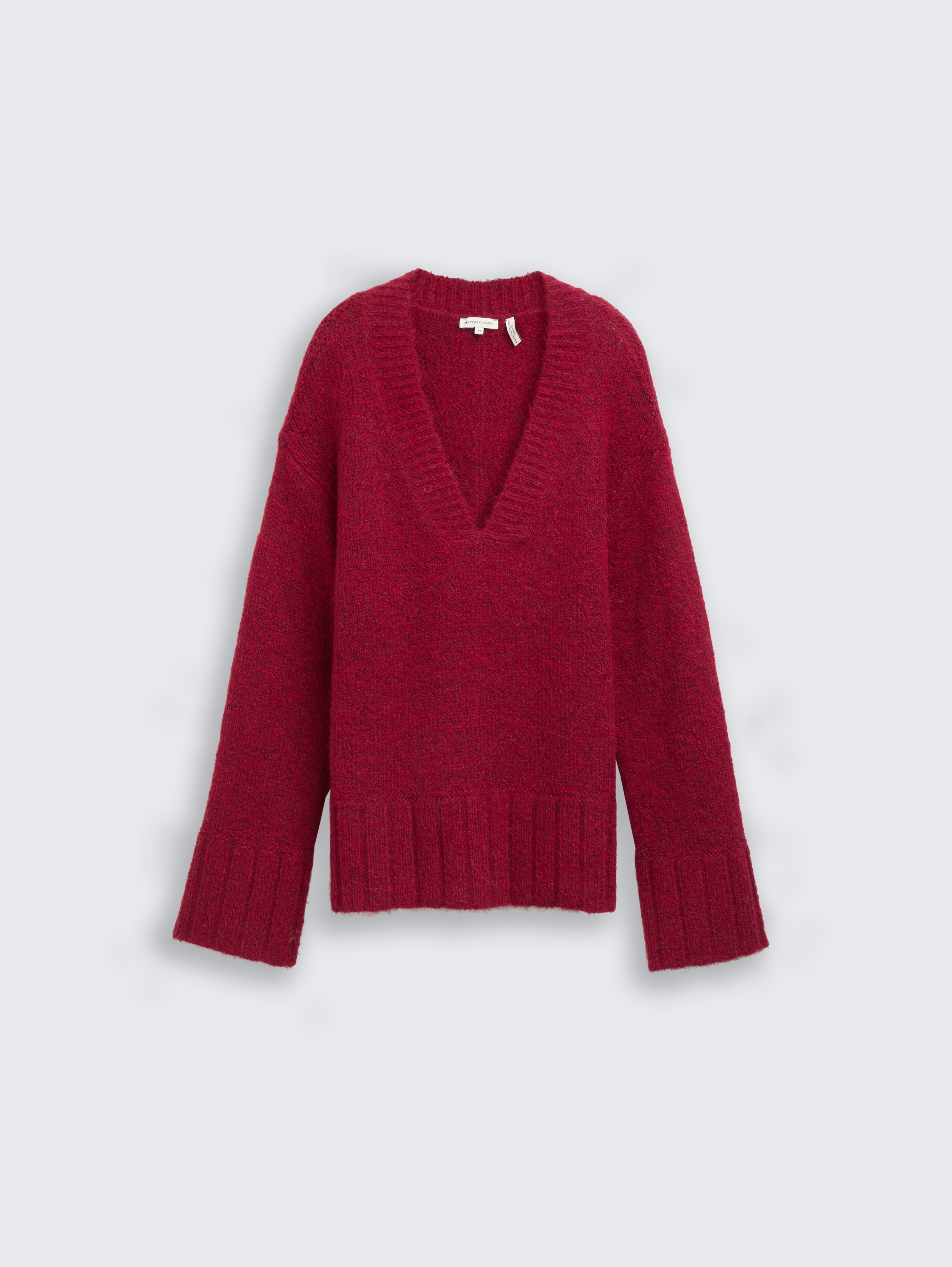 Oversized knitted jumper with wool content - rumba_red_melange - 