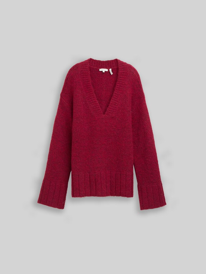 Pull oversize en maille avec partie en laine par Women, rumba red melange