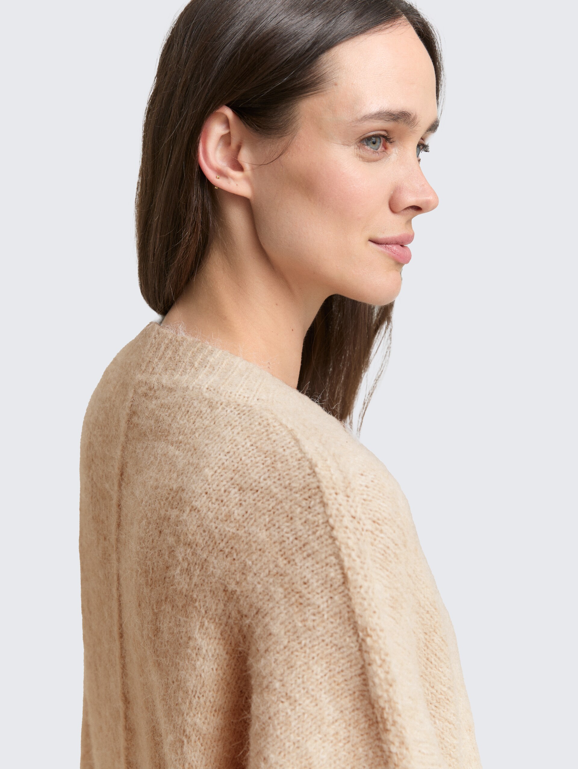 Oversize Cardigan mit Wollanteil - sand stone beige melange - Detail-Model-Ansicht