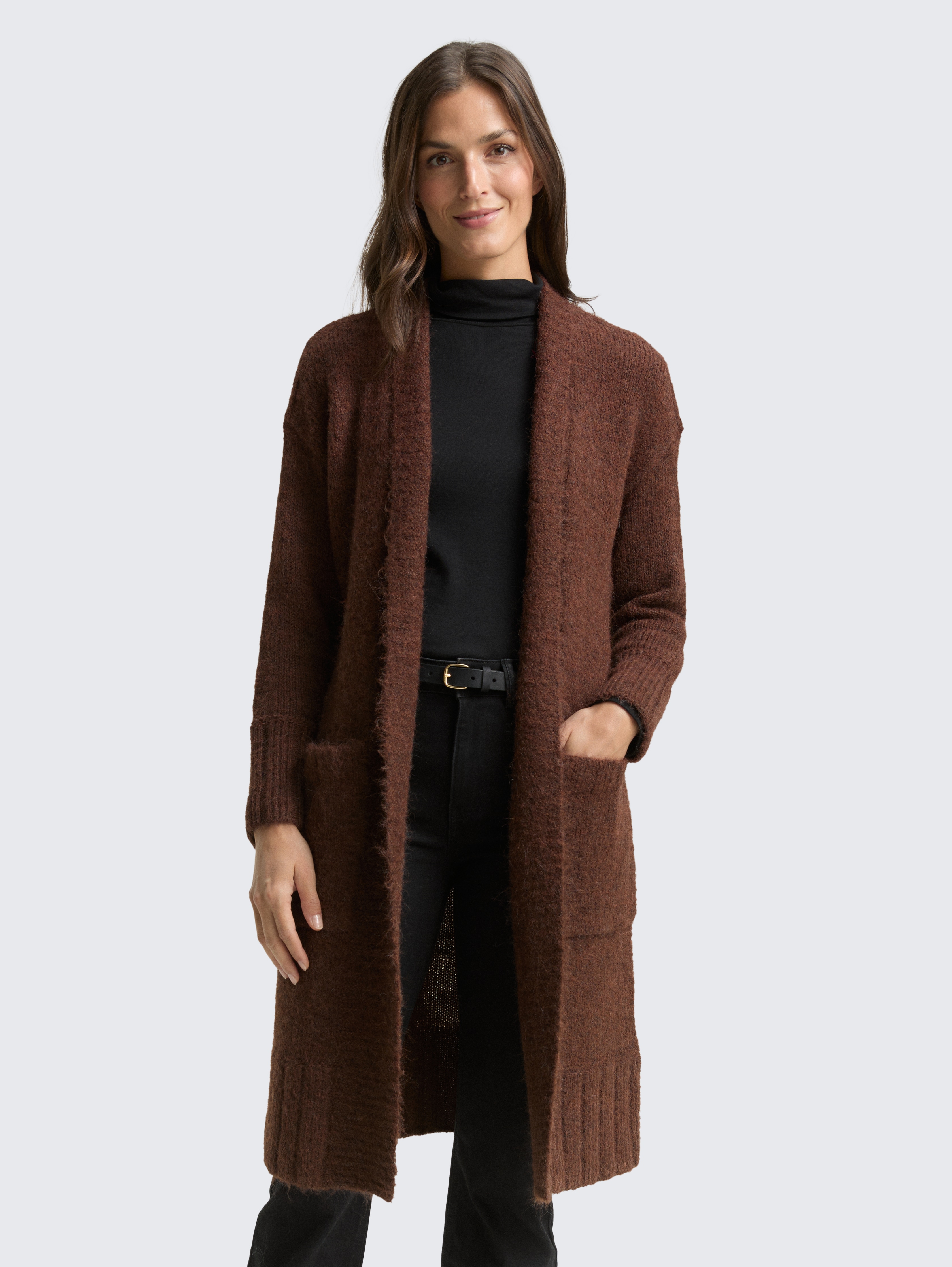 Oversize Cardigan mit Wollanteil von Women, dark pecan brown melange