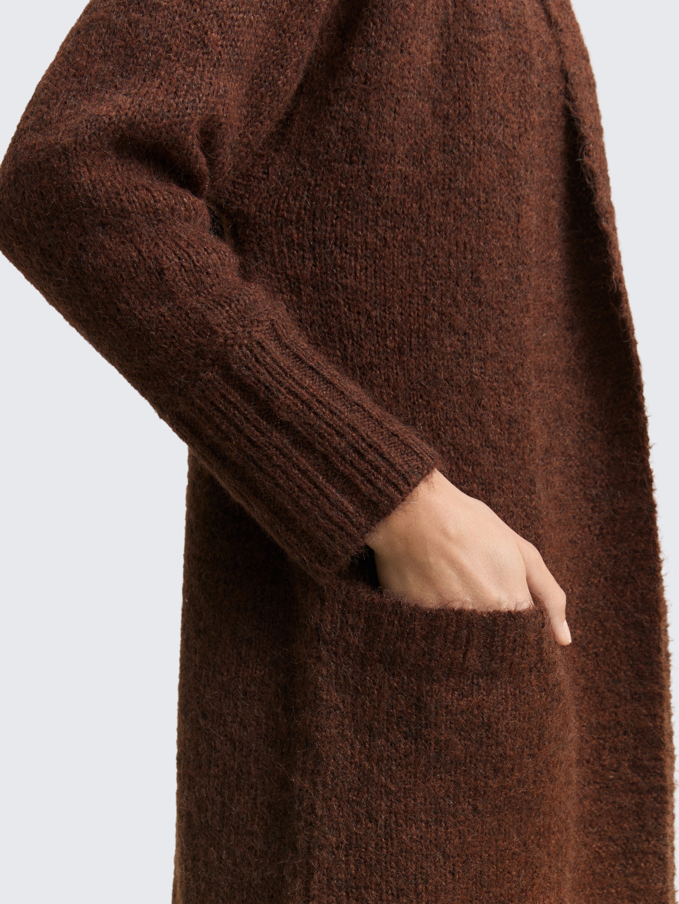 Oversized cardigan with wool content - dark pecan brown melange - Detail model view