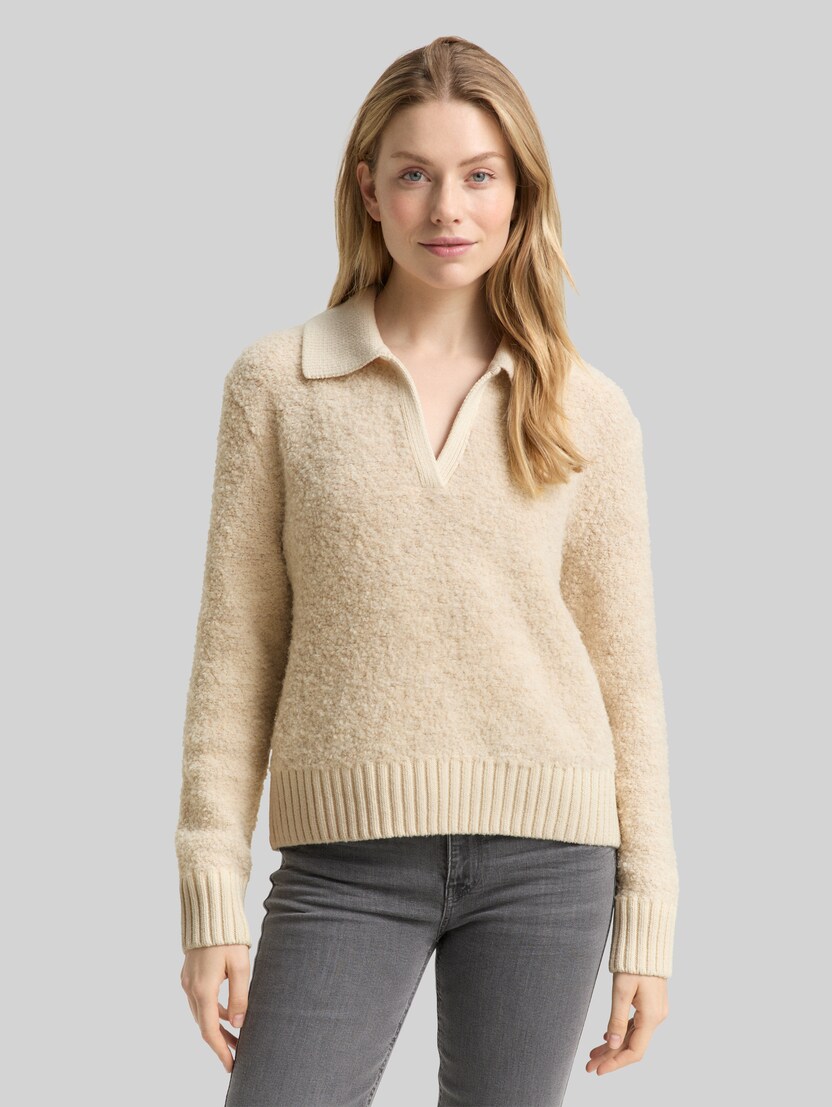 Bouclé Strickpullover mit Kragen von Women, sand stone beige melange