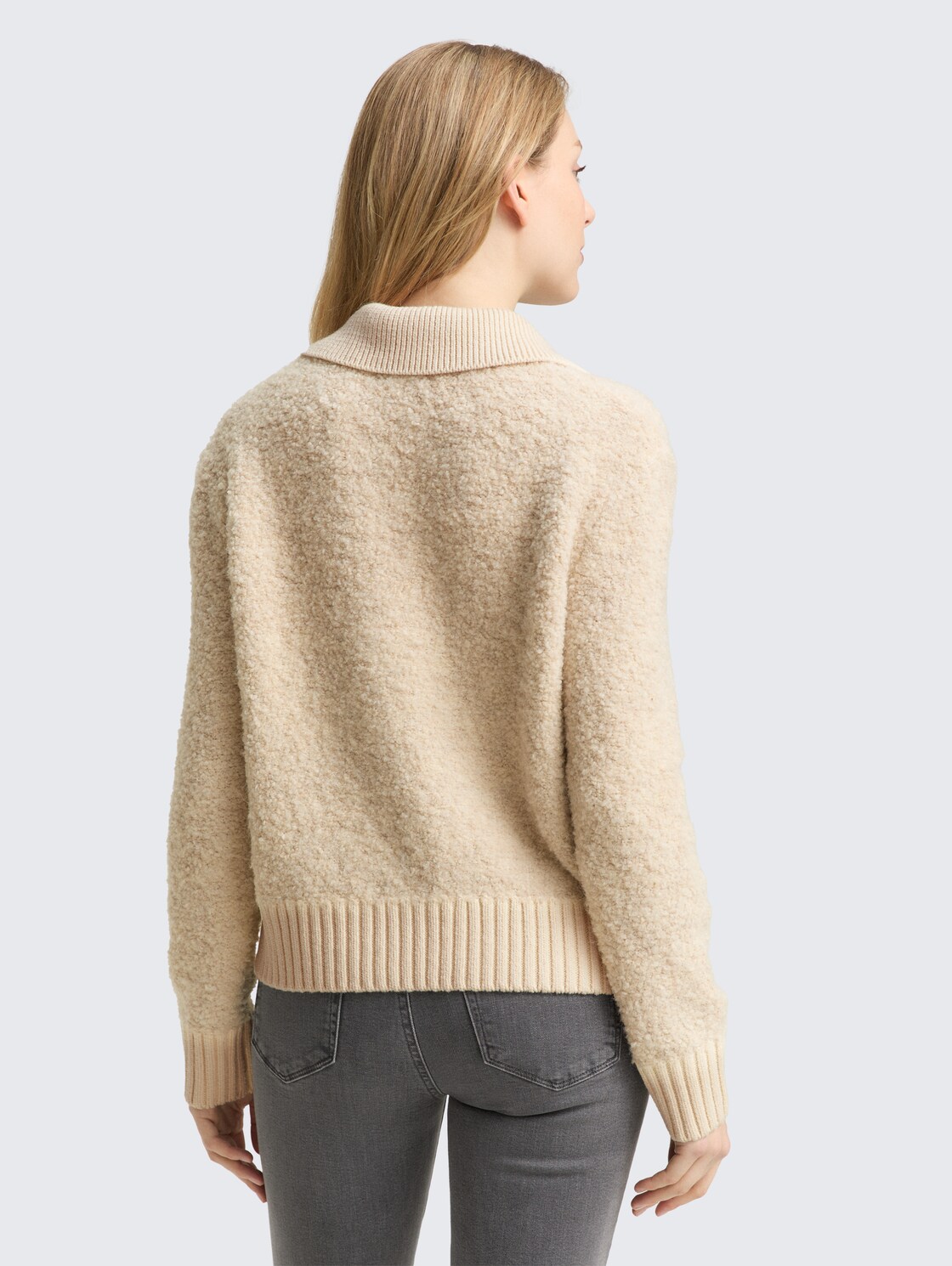 Bouclé Strickpullover mit Kragen - sand stone beige melange