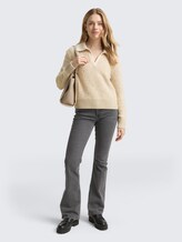 Bouclé Strickpullover mit Kragen - sand stone beige melange - Model-Vorderansicht