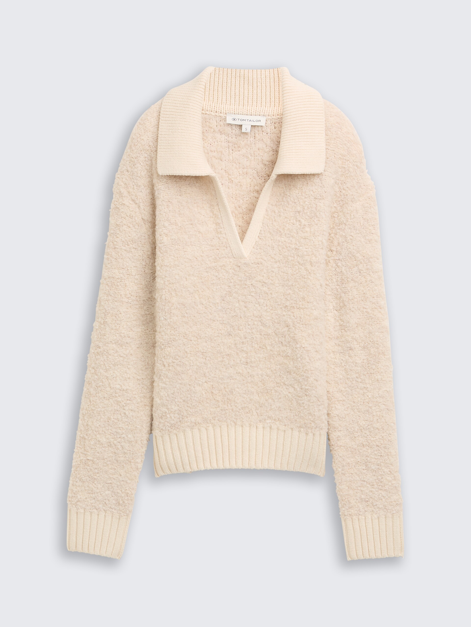 Bouclé Strickpullover mit Kragen - sand stone beige melange