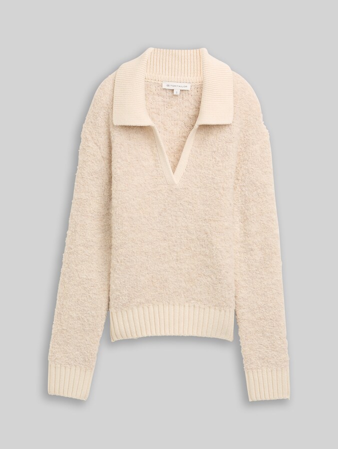 Bouclé Strickpullover mit Kragen von Women, sand stone beige melange