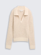 Bouclé Strickpullover mit Kragen - sand stone beige melange