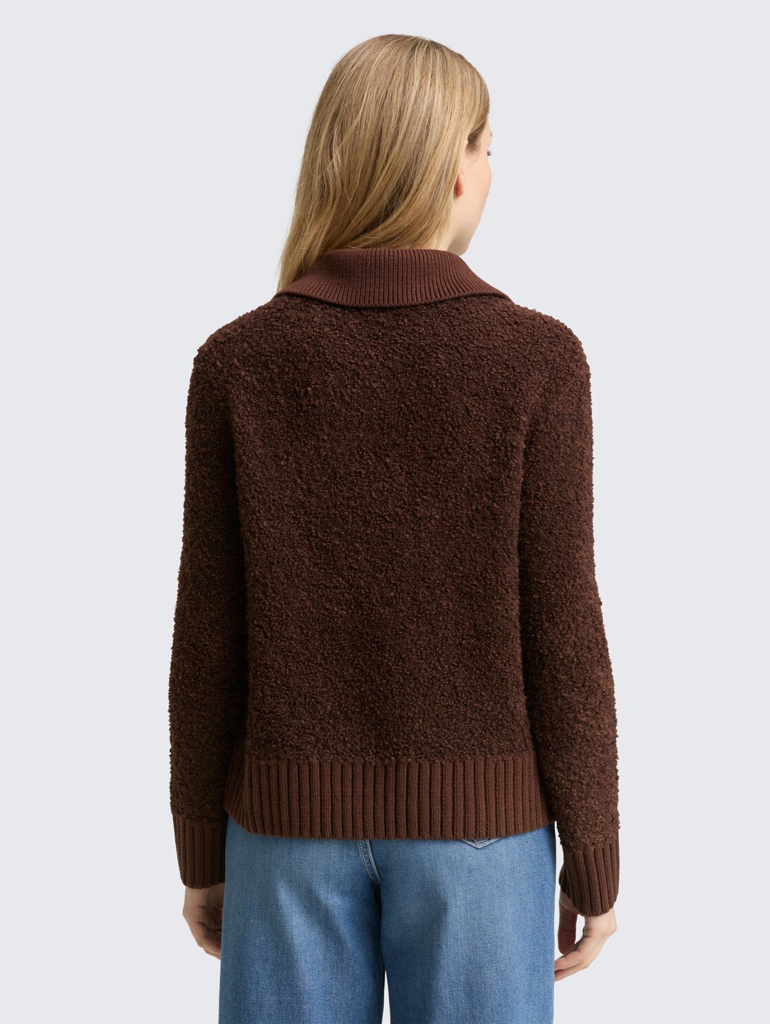 Bouclé Strickpullover mit Kragen - dark pecan brown melange