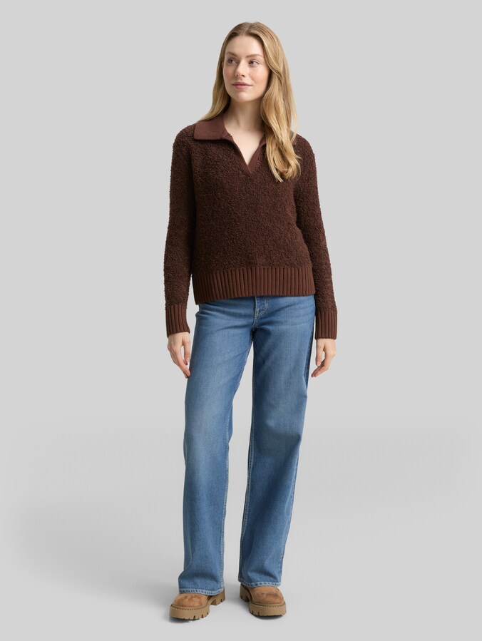 Pull en maille bouclée avec col par Women, dark pecan brown melange
