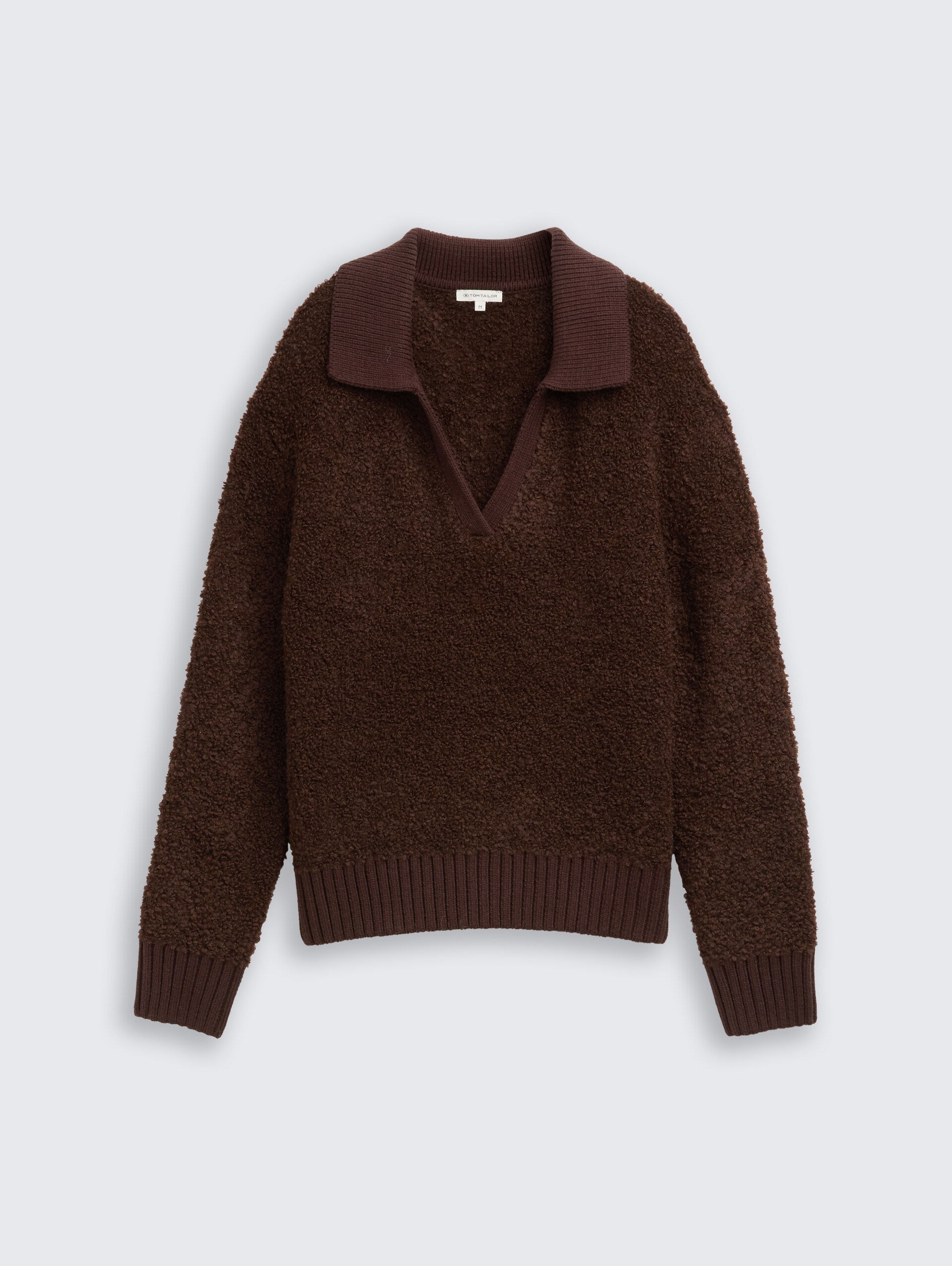 Bouclé Strickpullover mit Kragen - dark pecan brown melange