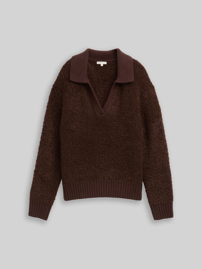 Bouclé Strickpullover mit Kragen von Women, dark pecan brown melange