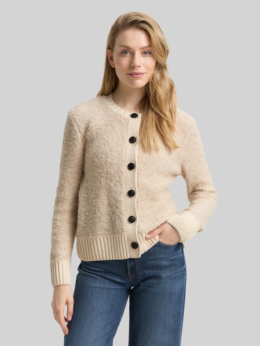 Bouclé Cardigan mit Wollanteil von Women, sand stone beige melange